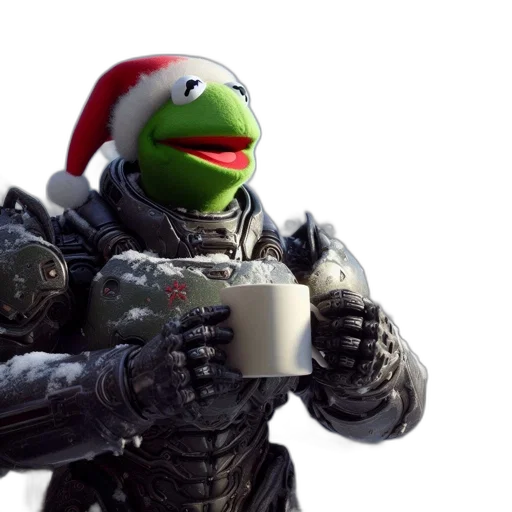 3d render, kermit-like, figure, donning transparent PNG cut-out