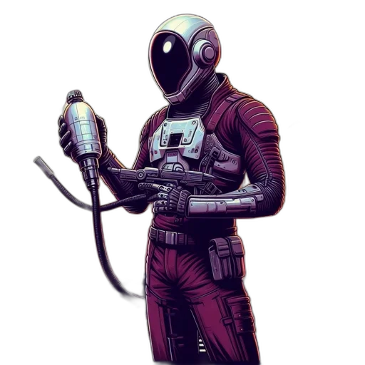 robot, staff, weapon, comic book art transparent PNG cut-out
