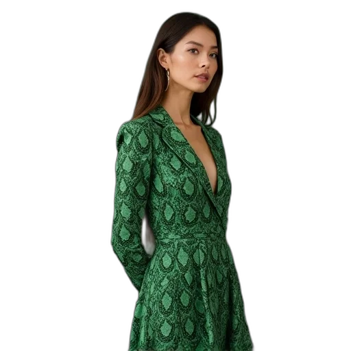 dress, green, woman, standing transparent PNG cut-out