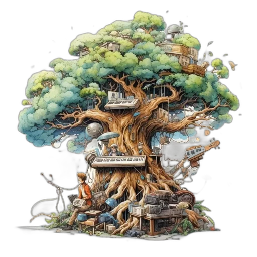 tree, furniture, building, concept art transparent PNG cut-out