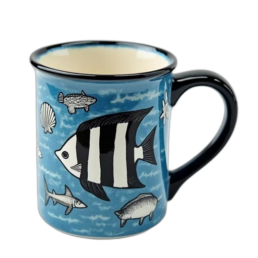 underwater, ceramic, mug, blue transparent PNG cut-out