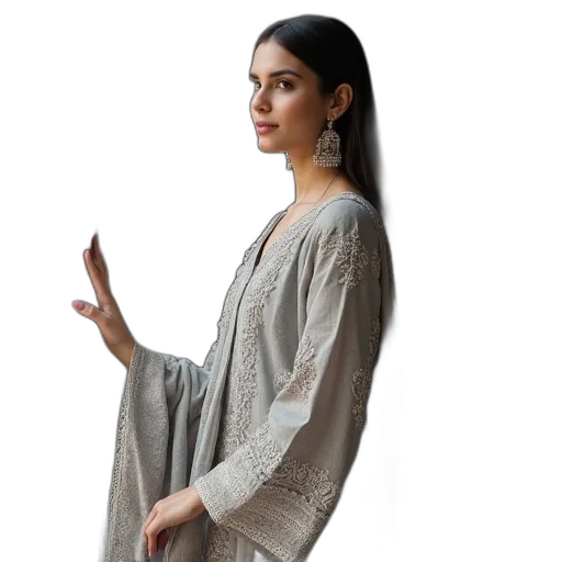dress, jacket, staff, earth tones transparent PNG cut-out