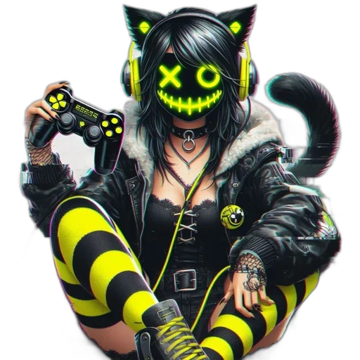 jacket, staff, mask, cyberpunk transparent PNG cut-out