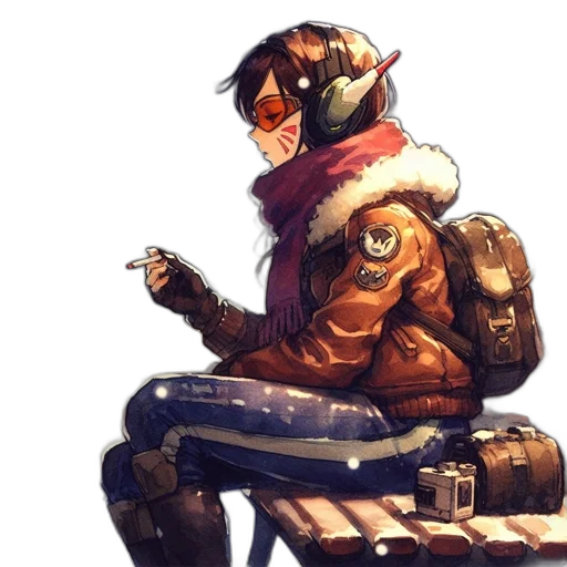 jacket, robot, staff, weapon transparent PNG cut-out
