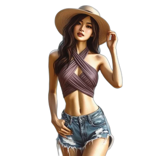 hat, dress, jewelry, photorealistic transparent PNG cut-out