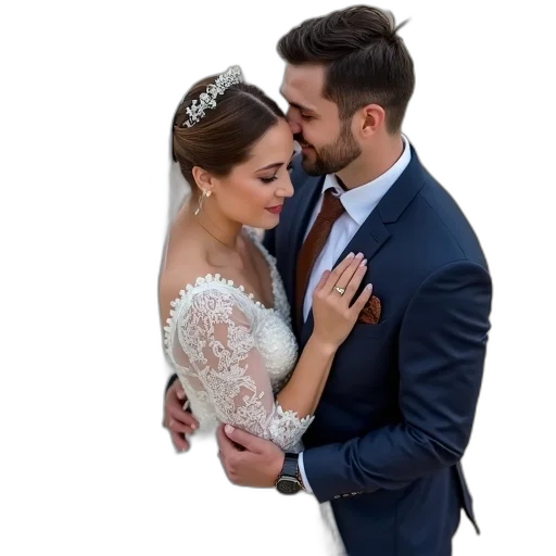 dress, bride, groom, embracing transparent PNG cut-out