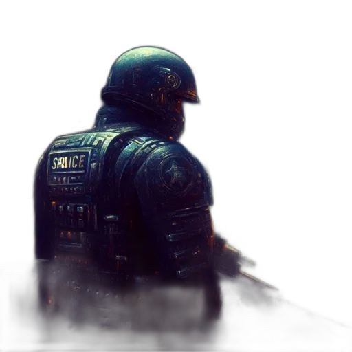 robot, jacket, weapon, face transparent PNG cut-out