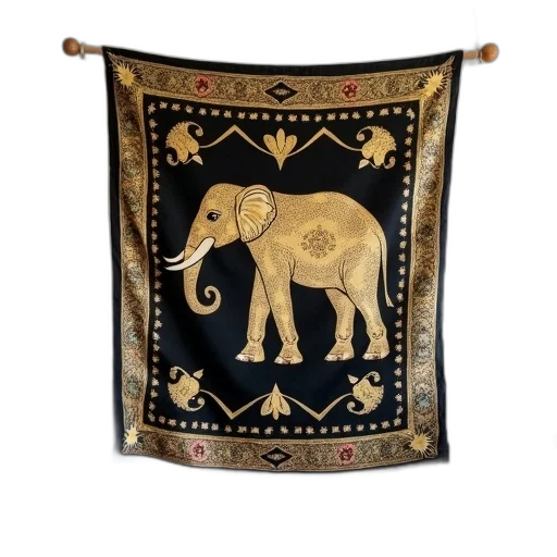 black, gold, elephant, patterned transparent PNG cut-out