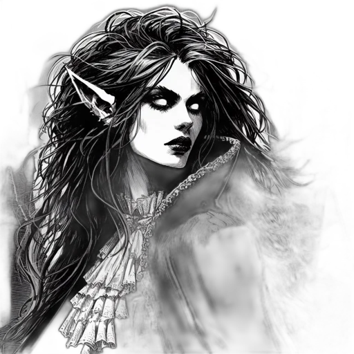 hair, fantasy art, comic book art, pencil sketch transparent PNG cut-out