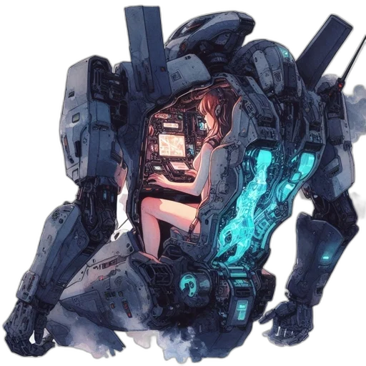robot, weapon, jacket, face transparent PNG cut-out