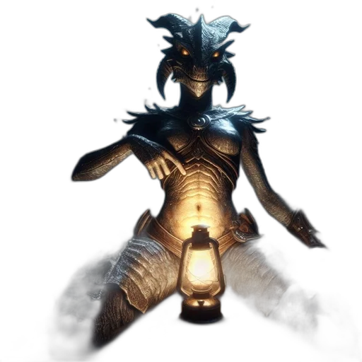 dragon, creature, mask, staff transparent PNG cut-out