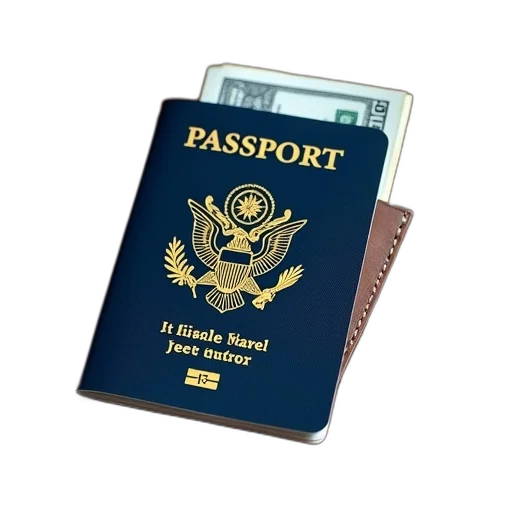passport, money, pouch, symbolic transparent PNG cut-out