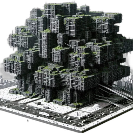 building, 3d render, concept art, cyberpunk transparent PNG cut-out