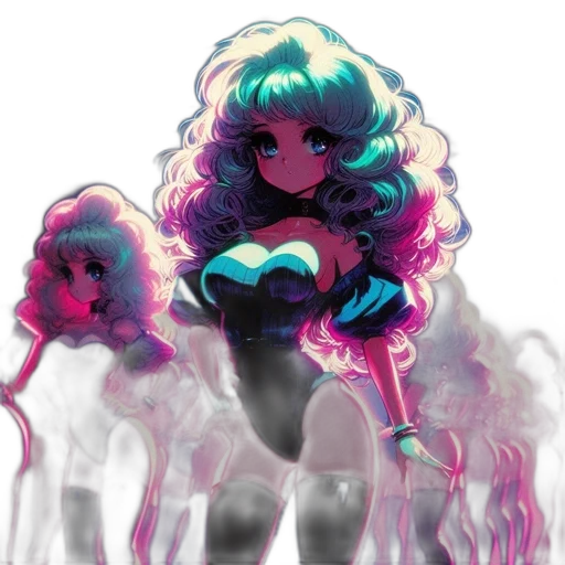 hair, creature, concept art, vaporwave transparent PNG cut-out
