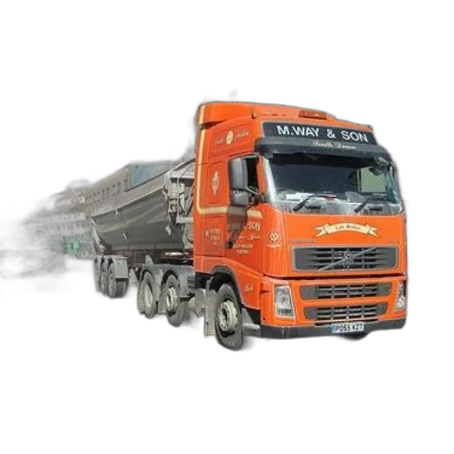 photorealistic, large, orange, truck transparent PNG cut-out