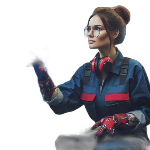 jacket, robot, staff, face transparent PNG cut-out