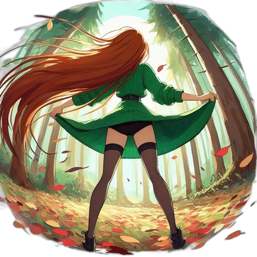 dress, tree, hair, fantasy art transparent PNG cut-out