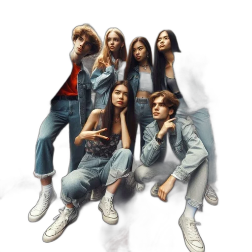 concept art, photorealistic, group, six transparent PNG cut-out