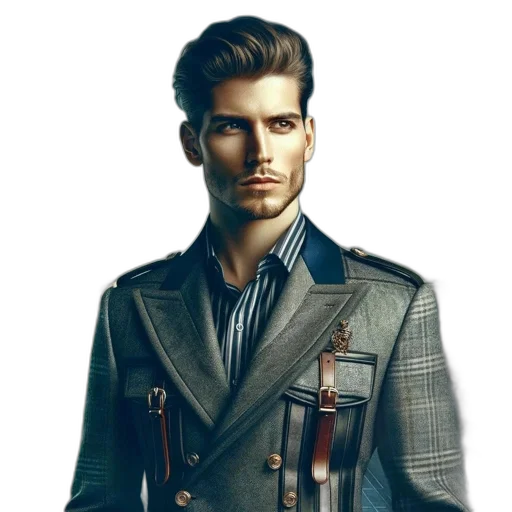 jacket, staff, face, photorealistic transparent PNG cut-out