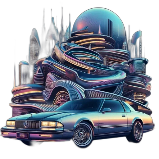 car, concept art, vaporwave, cyberpunk transparent PNG cut-out
