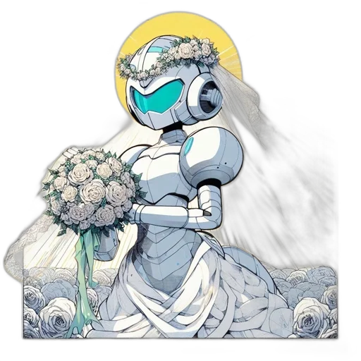robot, dress, mask, flower transparent PNG cut-out