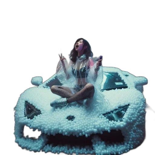 car, creature, jacket, vaporwave transparent PNG cut-out