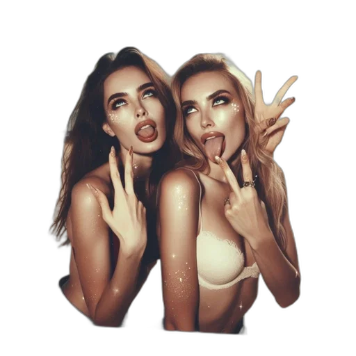 photorealistic, cartoon, two, women transparent PNG cut-out