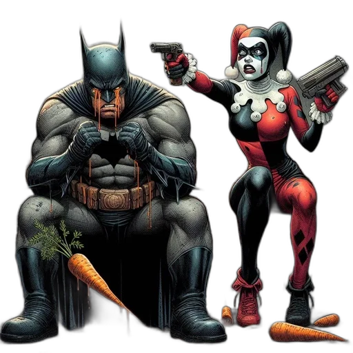 comic book art, concept art, batman, harley transparent PNG cut-out