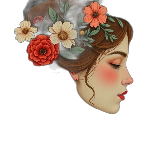 crown, hat, face, flower transparent PNG cut-out