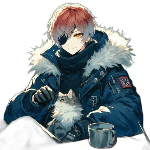 jacket, staff, weapon, mask transparent PNG cut-out