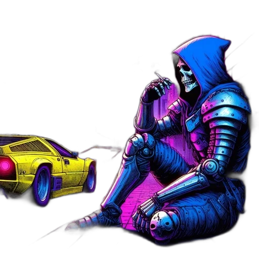 robot, car, jacket, weapon transparent PNG cut-out