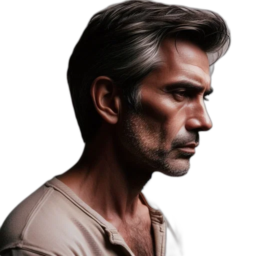 face, hair, jacket, photorealistic transparent PNG cut-out