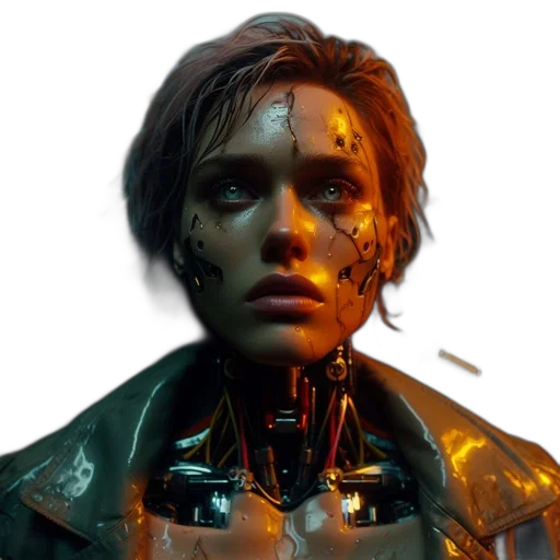 jacket, robot, face, cyberpunk transparent PNG cut-out