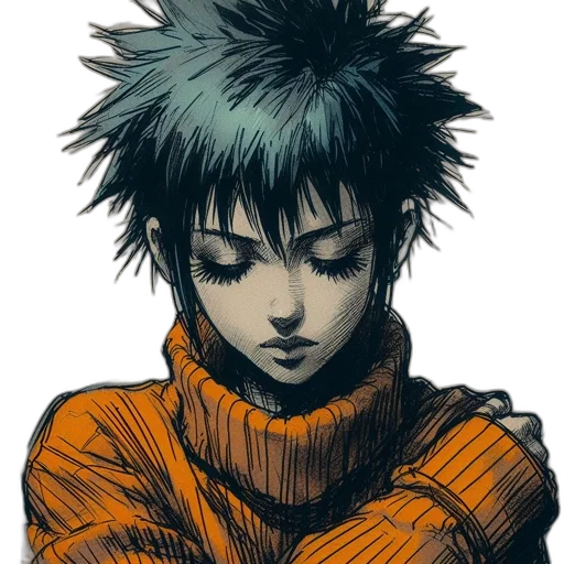 jacket, face, hair, staff transparent PNG cut-out