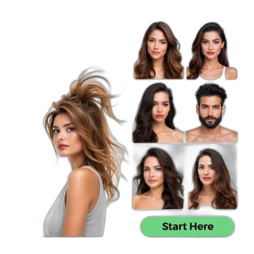 hair, concept art, photorealistic, green transparent PNG cut-out
