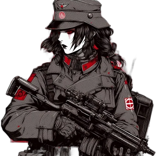 weapon, hat, jacket, staff transparent PNG cut-out