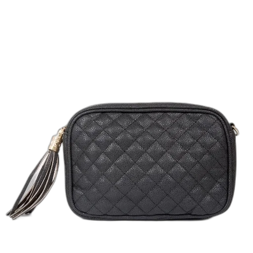 monochrome, black, quilted, clutch transparent PNG cut-out