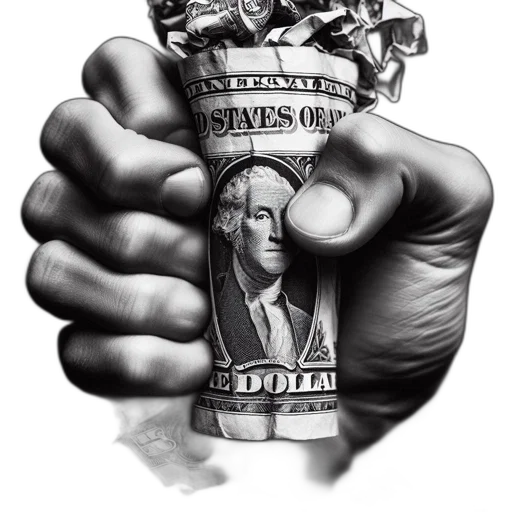 photorealistic, hand, grips, crumpled transparent PNG cut-out