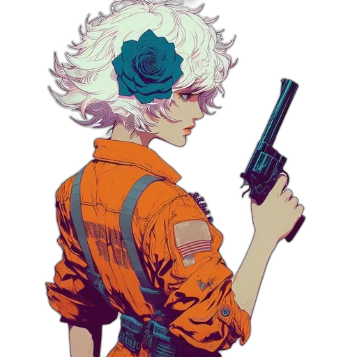 jacket, weapon, staff, hair transparent PNG cut-out