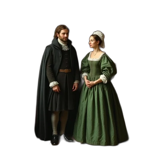 dress, jacket, staff, oil painting transparent PNG cut-out