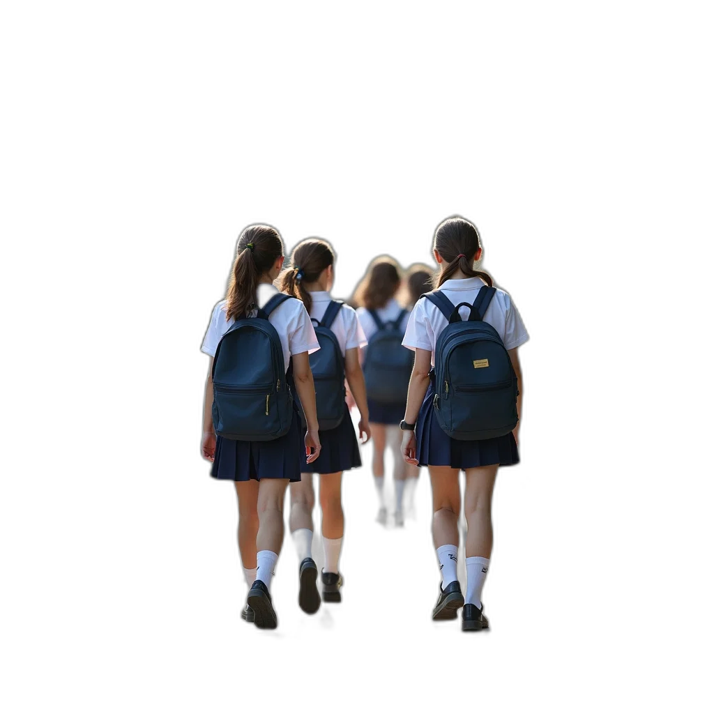 jacket, 3d render, group, schoolgirls transparent PNG cut-out