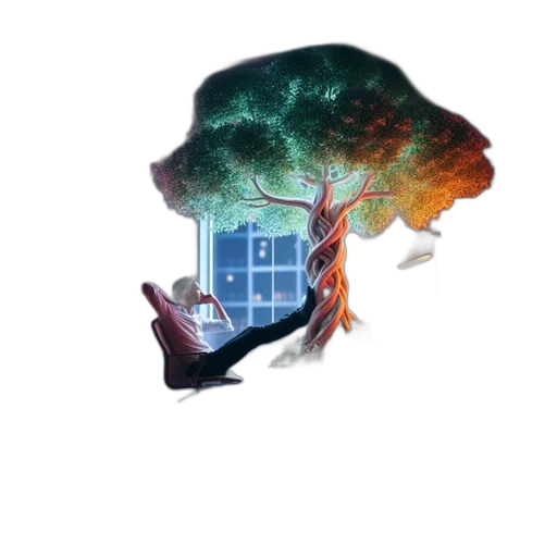 robot, umbrella, tree, creature transparent PNG cut-out