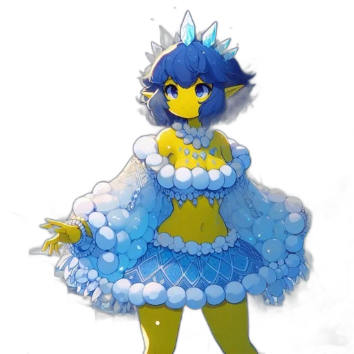 dress, crown, creature, staff transparent PNG cut-out