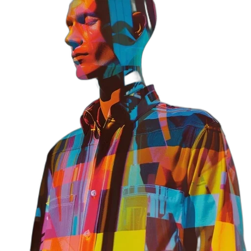 robot, jacket, face, staff transparent PNG cut-out