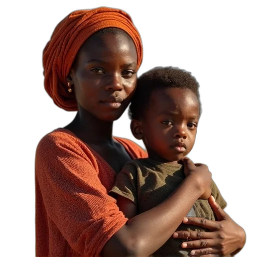 photorealistic, woman, child, somali transparent PNG cut-out