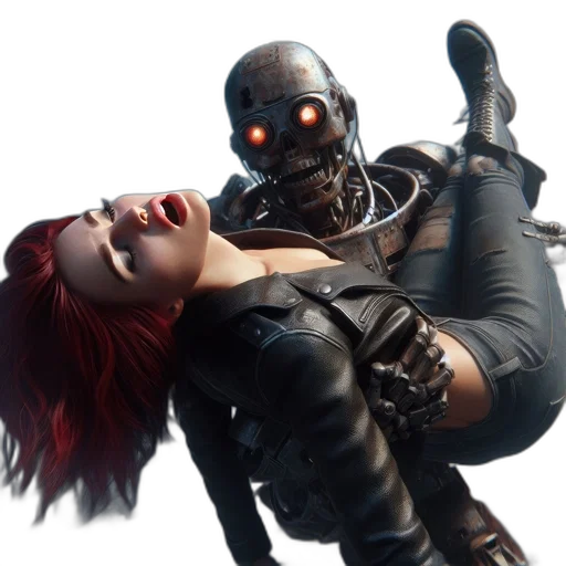 robot, jacket, weapon, cyberpunk transparent PNG cut-out