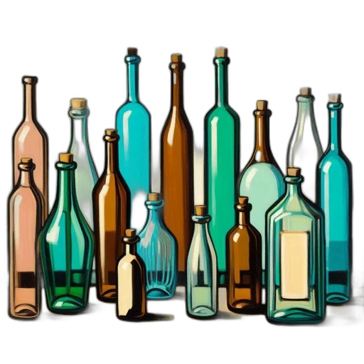 bottle, 3d render, collection, bottles transparent PNG cut-out