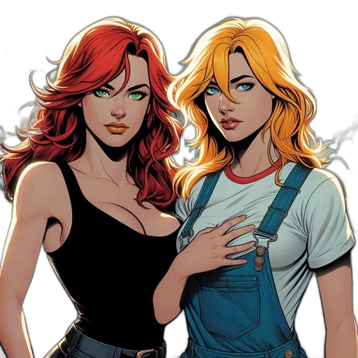 comic book art, concept art, cartoon, two transparent PNG cut-out