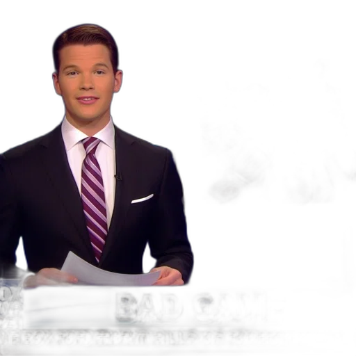 anchorman, suit, reads, script transparent PNG cut-out