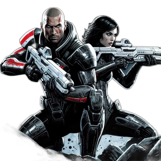 comic book art, concept art, two, armored transparent PNG cut-out